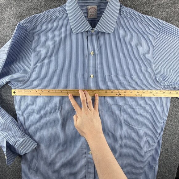 Brooks Brothers 17 36 Striped Regular Non-Iron Shirt Mens Button Up Blue Pocket - Picture 5 of 16